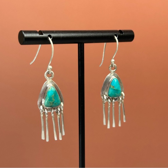 Artisan Jewelry - Navajo Sterling Silver and Turquoise Dangle Earrings